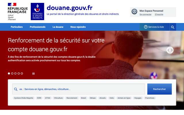 Page d'accueil du site de Douanes