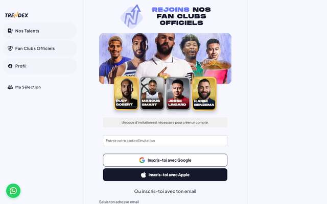 Page d'accueil du site de Trendex